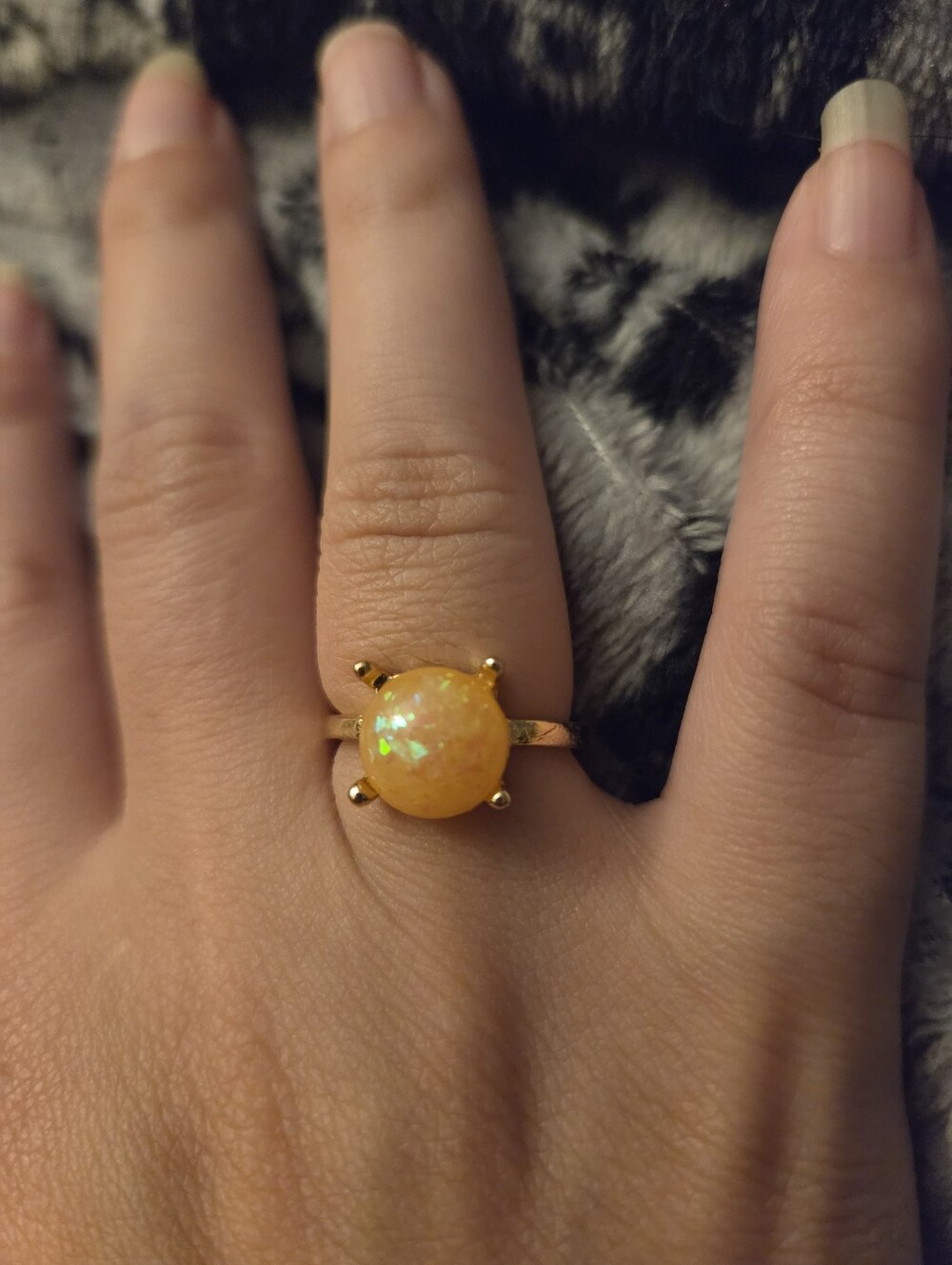 Gold Tone Fire Opal Statement Ring Size 5